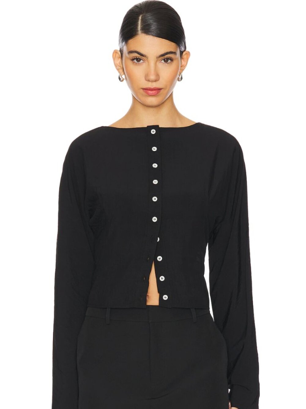 The Line by K Zhade Black Button Up Top Size Small